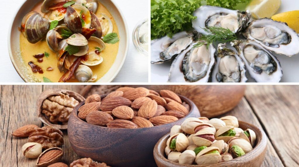 Les fruits de mer et les noix aideront à augmenter la testostérone dans le corps d'un homme. 